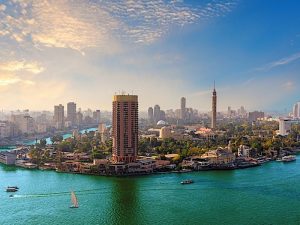 La isla de Gezira y el centro de El Cairo en el Nilo, Egipto